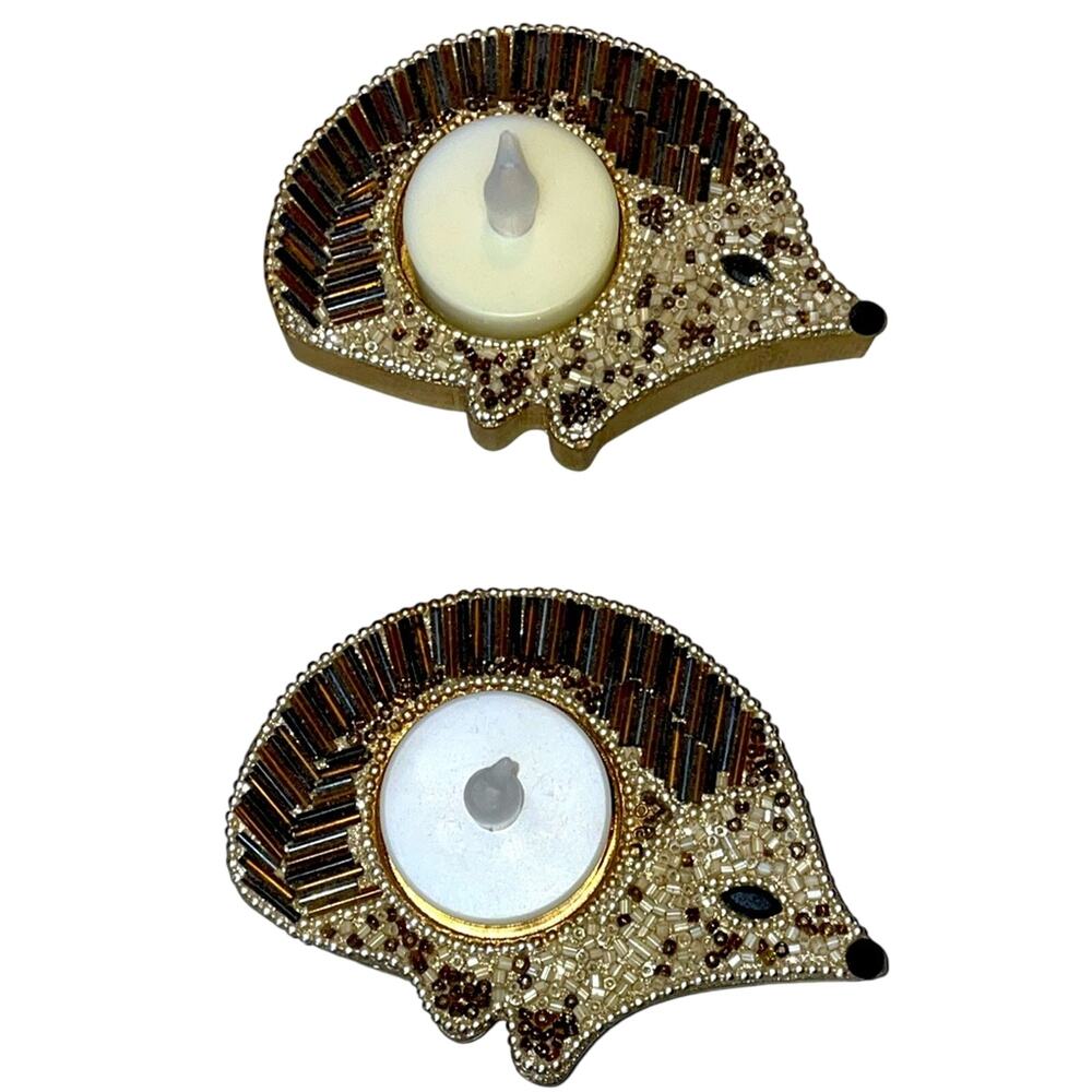 Pier 1 Imports Beaded Hedgehog Tea light Candle Holders Set of 2
